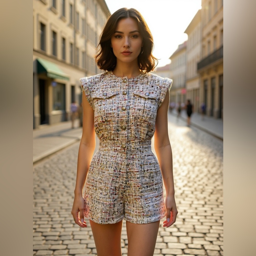 Express Multicolor Tweed Romper